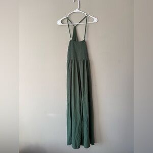 Smocked Green Wide-Leg Jumpsuit